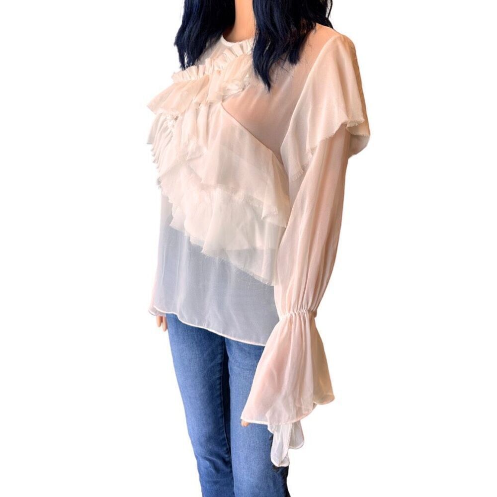 Beulah Style White Ruffle Blouse Small NWT Romantic Sheer Tiered Victorian - Picture 4 of 6